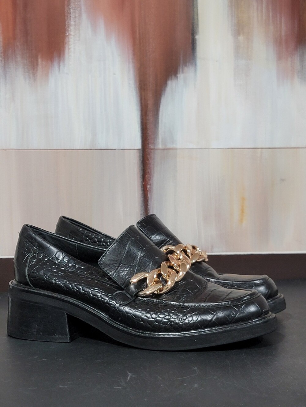 Platform Penny Loafer 8 M Black Y2K Preppy Chunky Block Heel Shoes